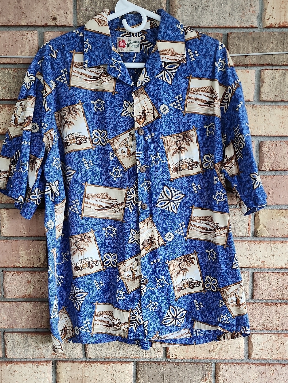 Hilo Hattie The Hawaiian Original Blue Tropical Print Men's‎ Short-Sleeve Shirt